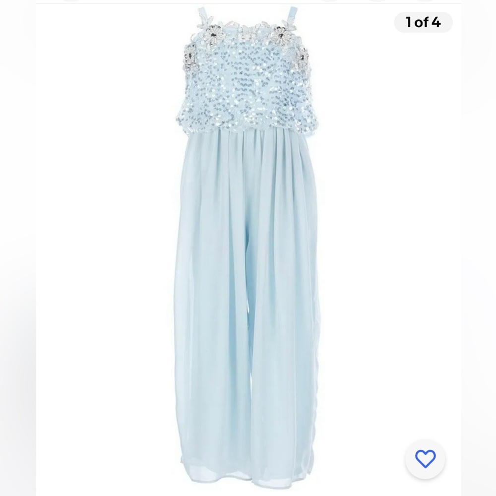 Blue Gorgeous by Bonnie Jean Big Girl's Sequin Chiffon Pop-over Jumpsuit-12